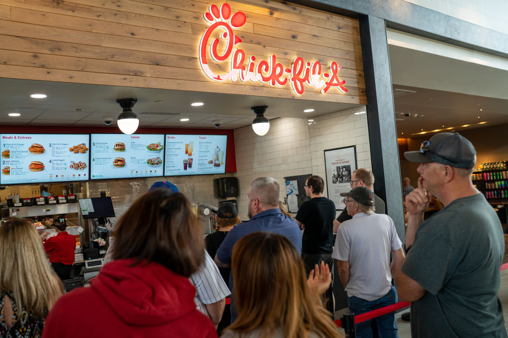 Customers ordering food in a Chick-fil-A Restaurant